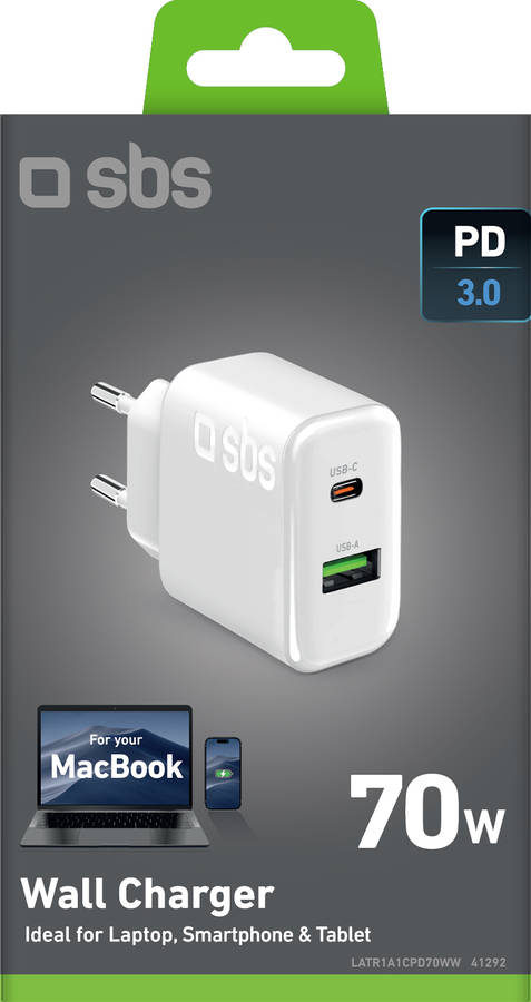 Carregador Portátil SBS (Usb-C+A- 70W - 20V)