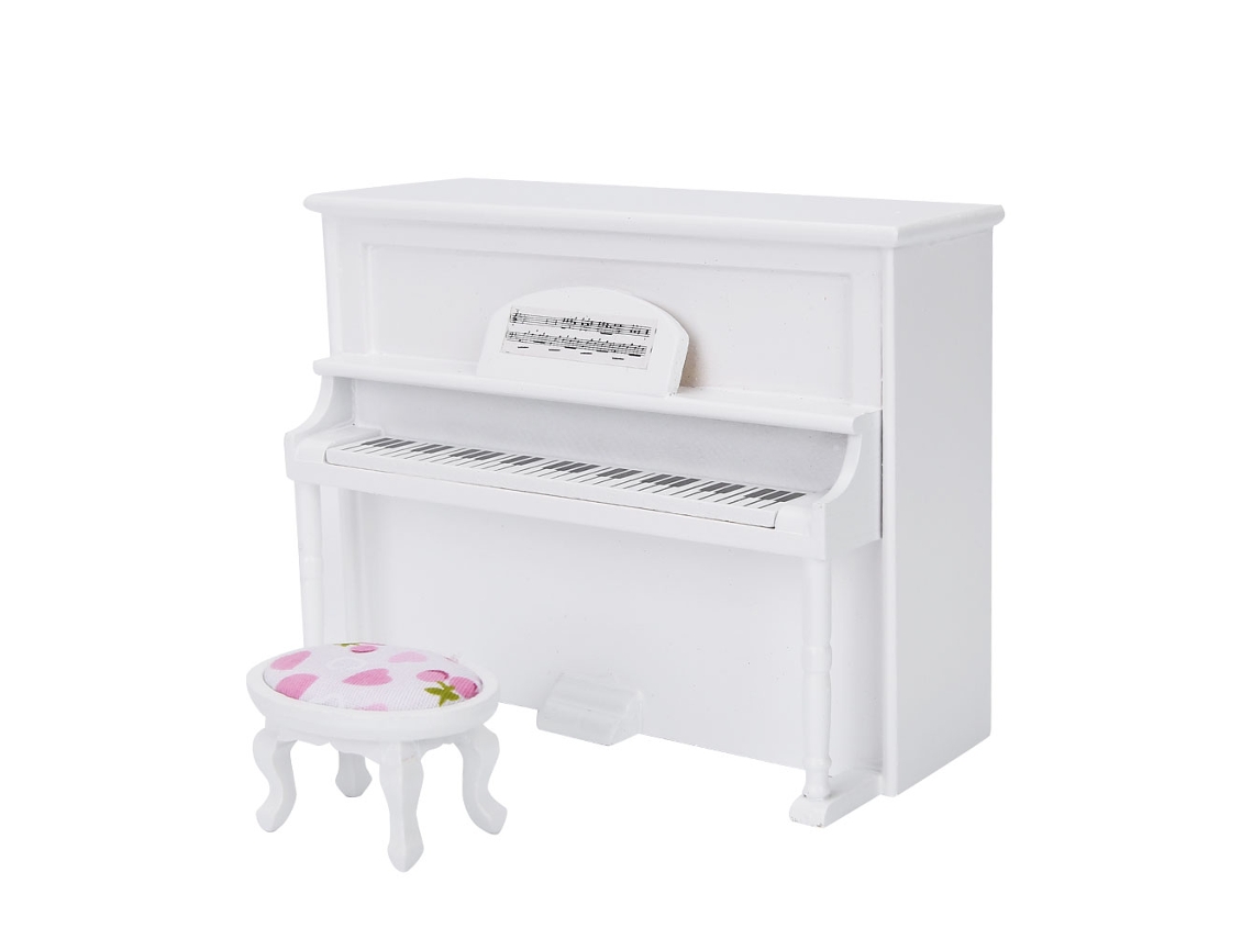 Acessórios Para Casa De Bonecas Mini Piano Vertical Com Taburete Móvel Simulação Branco Brinquedo