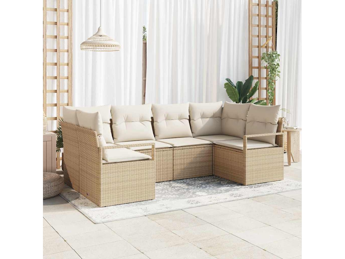 Vidaxl Conjunto De Sofá De Jardim 6 Unid. Bege E Branco Vime Pe