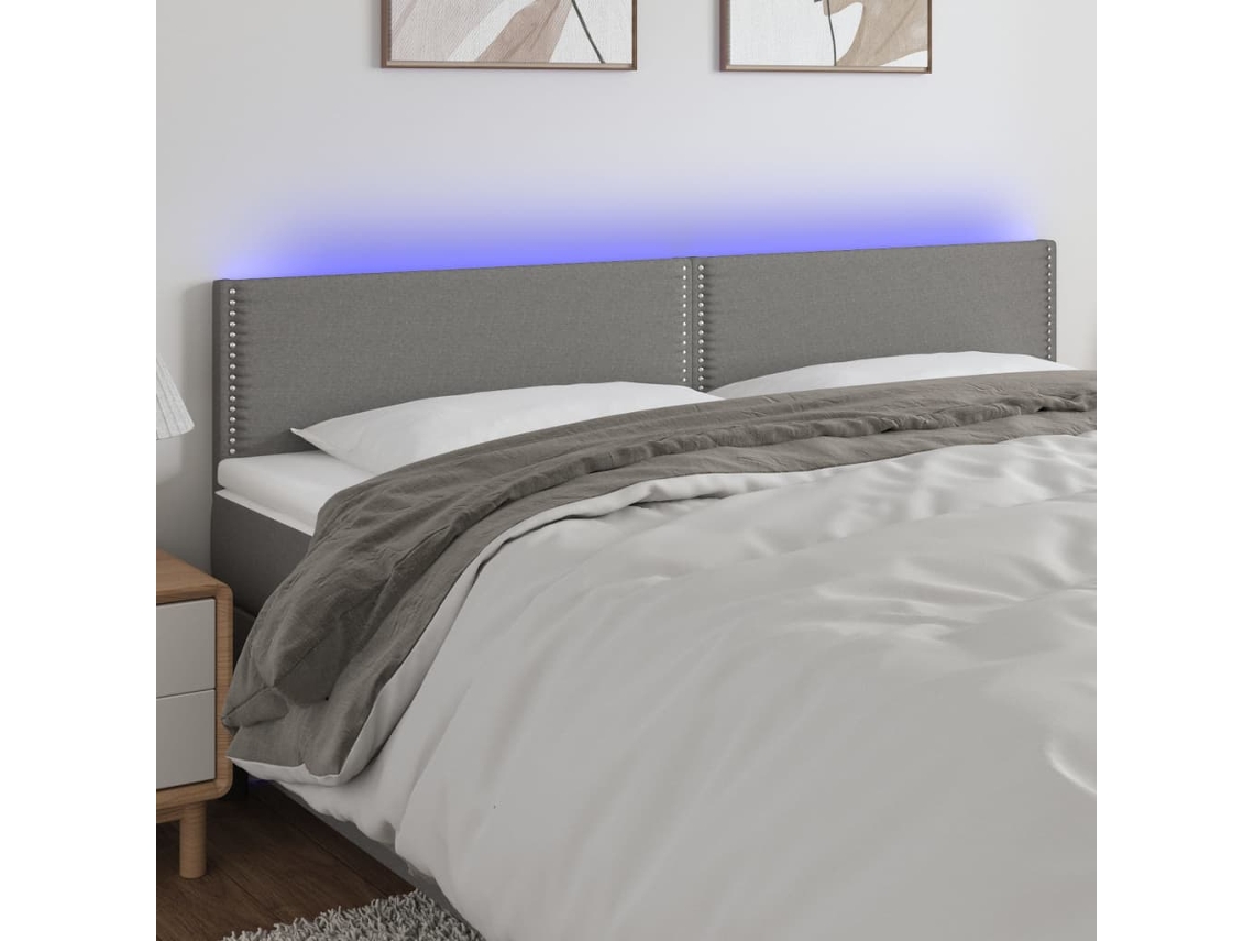 Cabecero con luces LED, tela, 180x5x78/88cm, gris oscuro