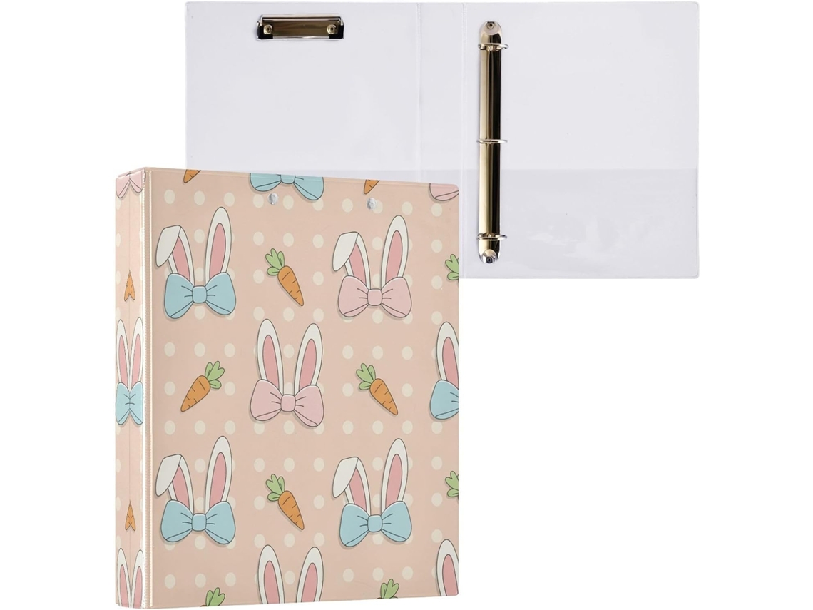 Pasta de 3 Argolas para Papel Tamanho Carta , Coelhinho da Páscoa Redondo e Fofo com Porta pra (27,9 X 21,6 Cm)