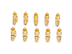 Conjunto De 10 Adaptadores Rca Ângulo Reto, Macho Para Fêmea, Banhados A Ouro E Em Cobre, Tipo L