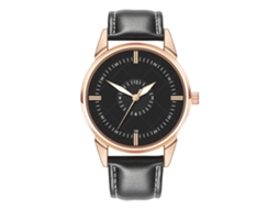 Relógio analógico masculino com pulseira de couro PU e mecanismo de quartzo preto.