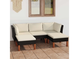 Vidaxl 5 Pcs Conjunto Lounge De Jardim C/ Almofadões Vime Pe Preto