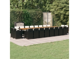 Vidaxl 21 Pcs Conjunto Jantar P/ Jardim C/ Almofadões Vime Pe Preto