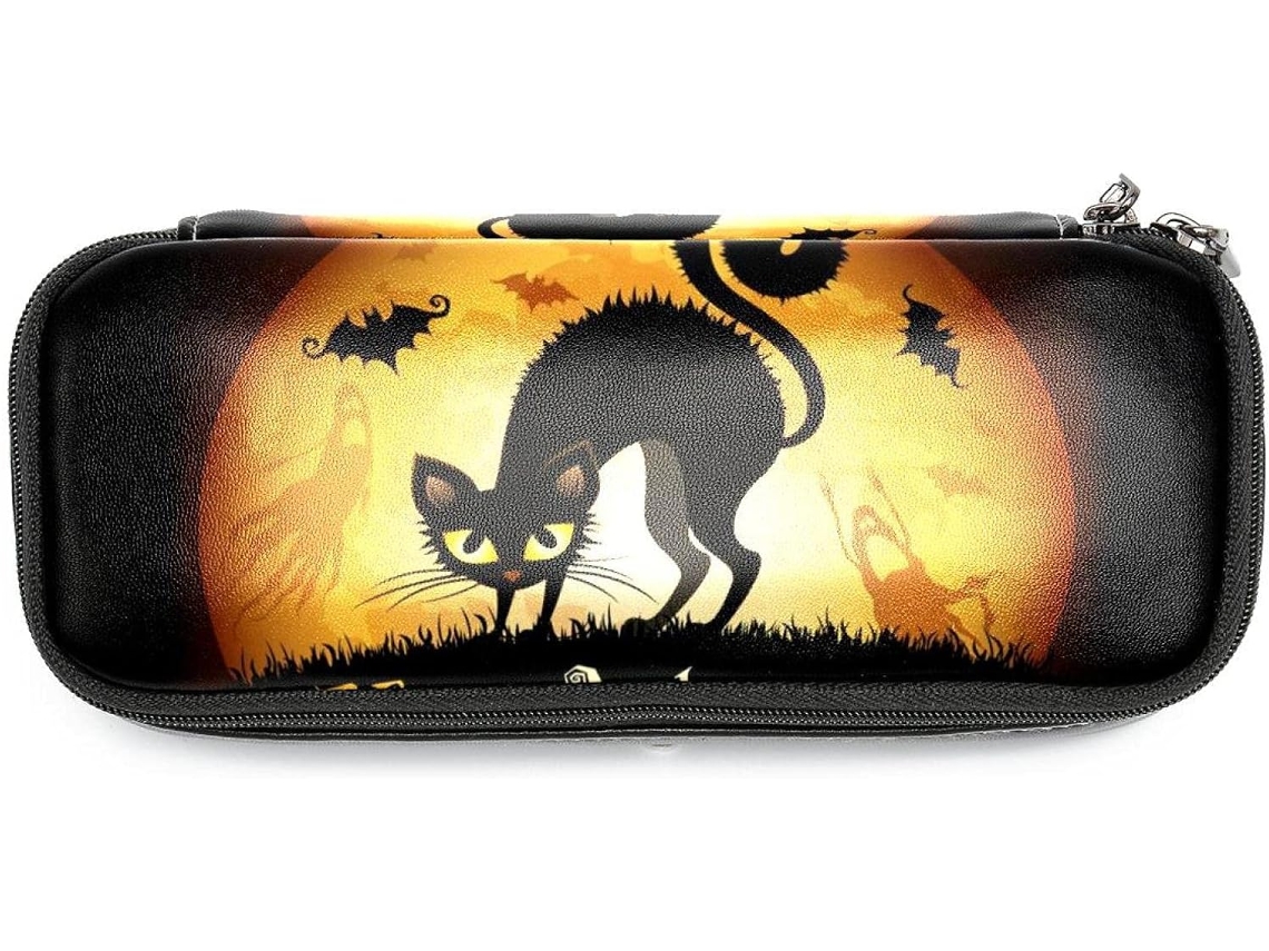 Estojo Lápis Com Estampa De Gato E Morcego O Halloween, Grande Capacidade, Organizador Canetas E Maquiagem