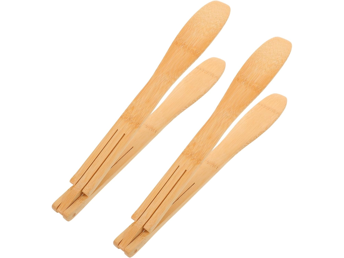Conjunto De 2 Pinças Bambu Natural Kallory Para Grelhar E Cortar Queijo, Reutilizáveis E Elegantes, Ideais Para Servir