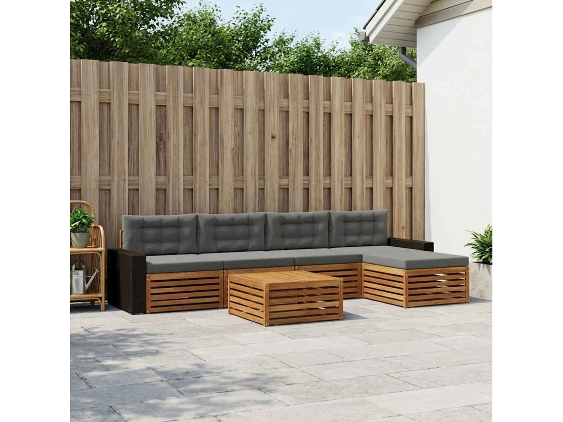Vidaxl Conjunto De Sofás Para Exterior 6 Unid. Natural E Antracite