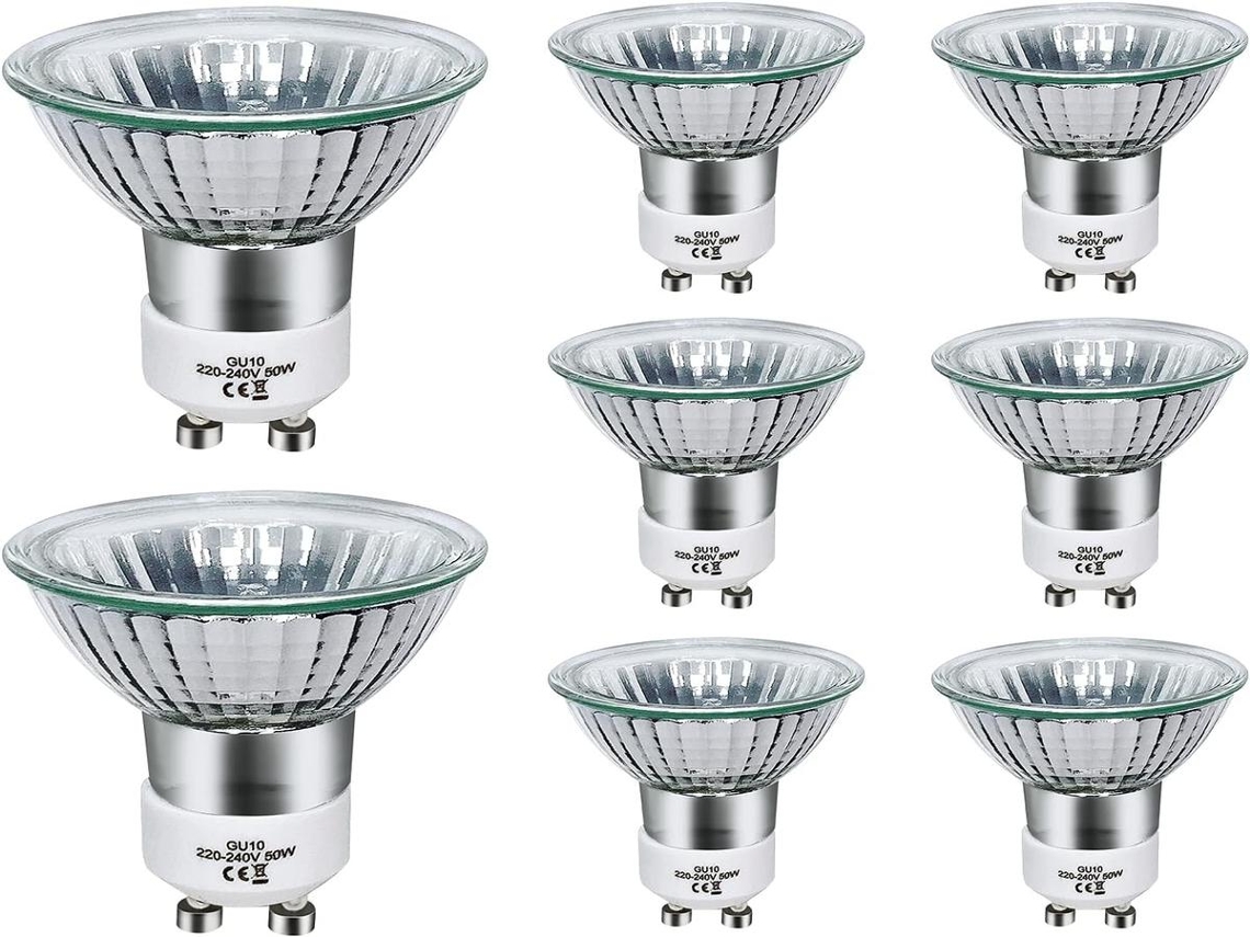 Lurelia Pack De 8 Lâmpadas Halógenas Gu10 50w 220v 2800k 700lm, Branco Quente, Regulável, 2 Pinos