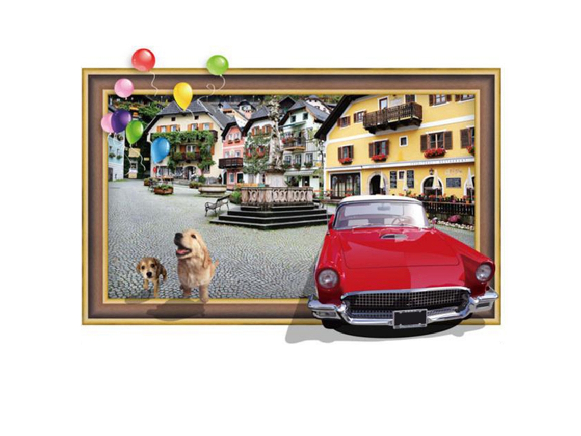 Decal Decorativo De Carro Com Cães E Janela Parede