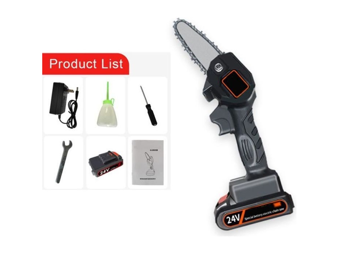 Mini motosserra, podador de motosserra guia de 4, portátil com uma mão 0,7 kg, motosserra elétrica sem fio com bateria ROKOO