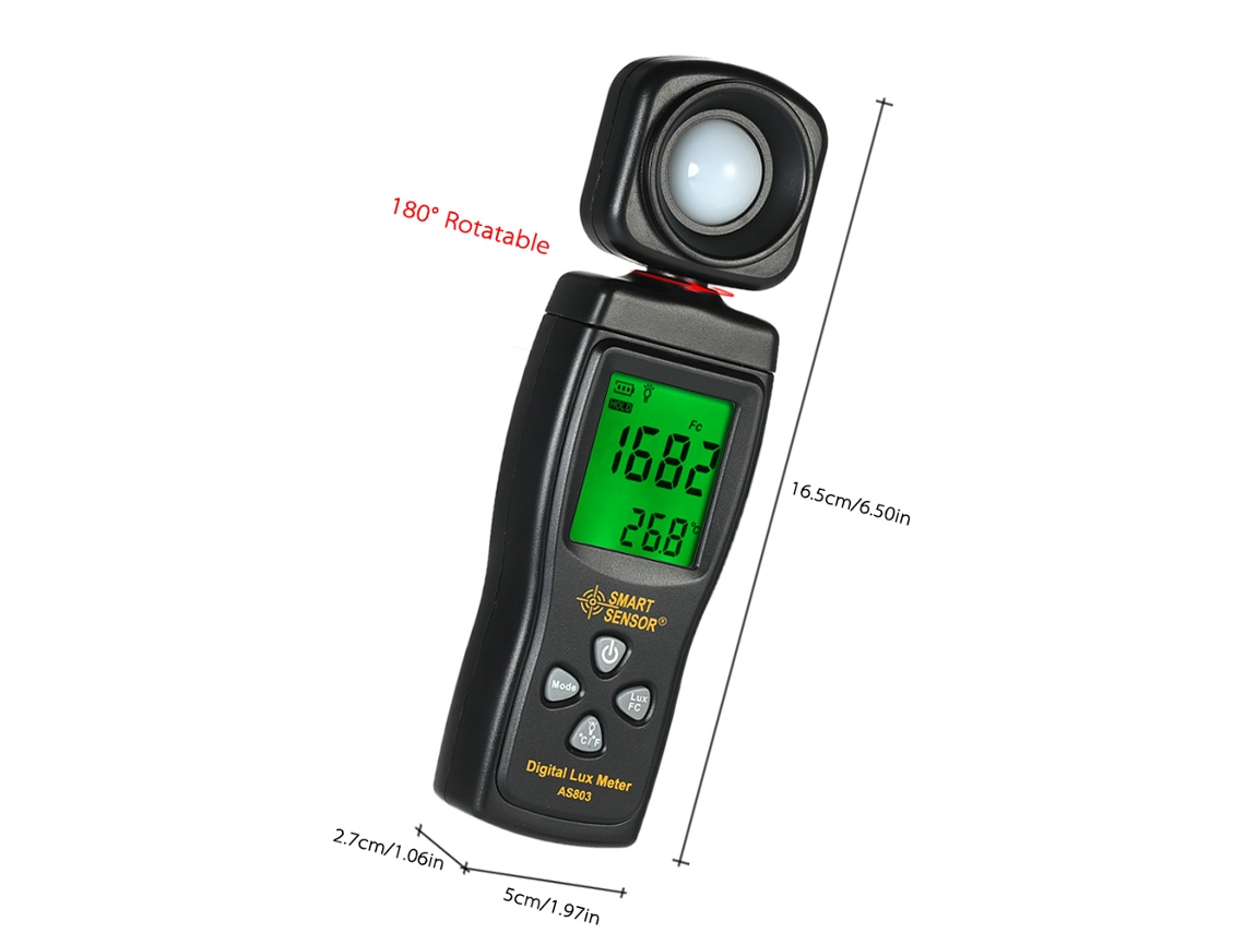 Mini Medidor de Lux Digital Portátil LCD 0-200000 Lux, Fc, Max, Min, Data Hold, Bateria Fraca, Auto Desligamento S/MARCA