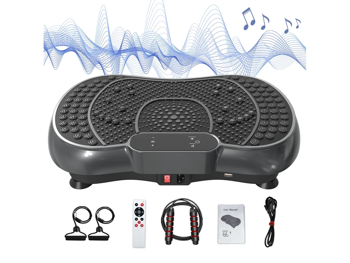 Plataformas Vibratórias 99 Níveis De Intensidade 5 Pré Programas Racingreat Com Cordas De Tensão E Cordas De Saltar, Para Treino Corpo Inteiro Preto