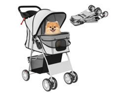 Carrinho Dobrável para Carrinho de Estimação para Cachorro Cesta de Porta copos para Gatos 75 X 45 X 97 Cm Cinza Ge