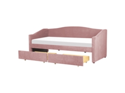 Cama De Dia Estofada Em Tecido Com Gavetas Beliani Vittel De Tecido Rosa 90x200