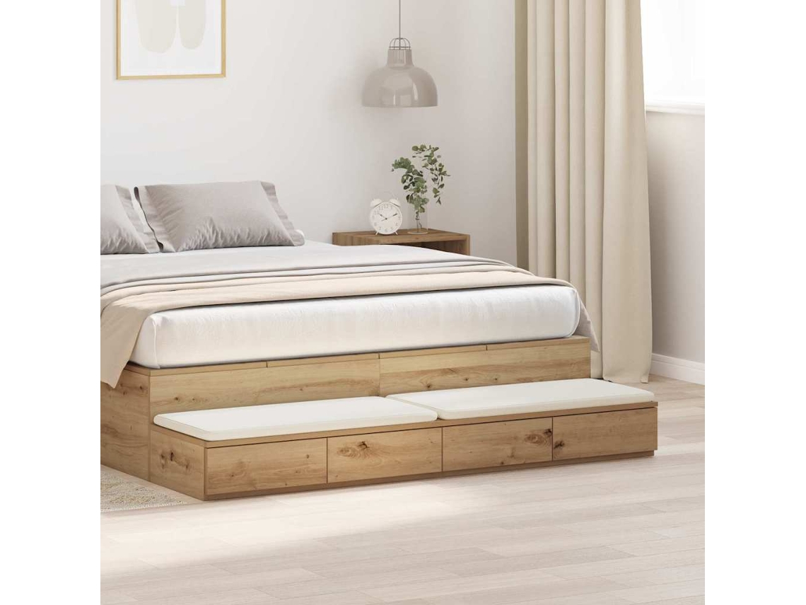 Vidaxl Gavetas De Cama Carvalho Artesanal 150 X 36,5 X 16,5 Cm