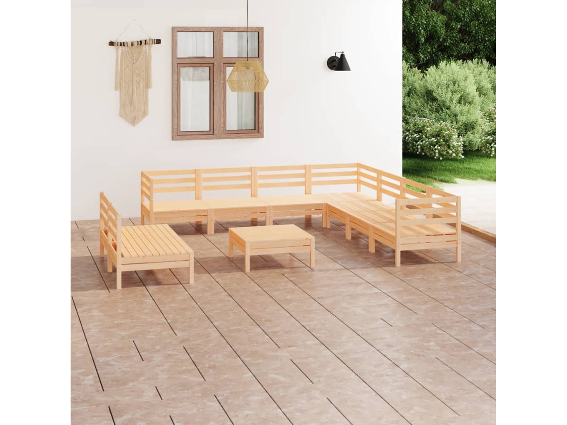 Vidaxl 10 Pcs Conjunto Lounge De Jardim Pinho Maciço