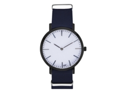 Relógio de casal moderno com pulseira de nylon, mostrador redondo e quartzo azul royal.