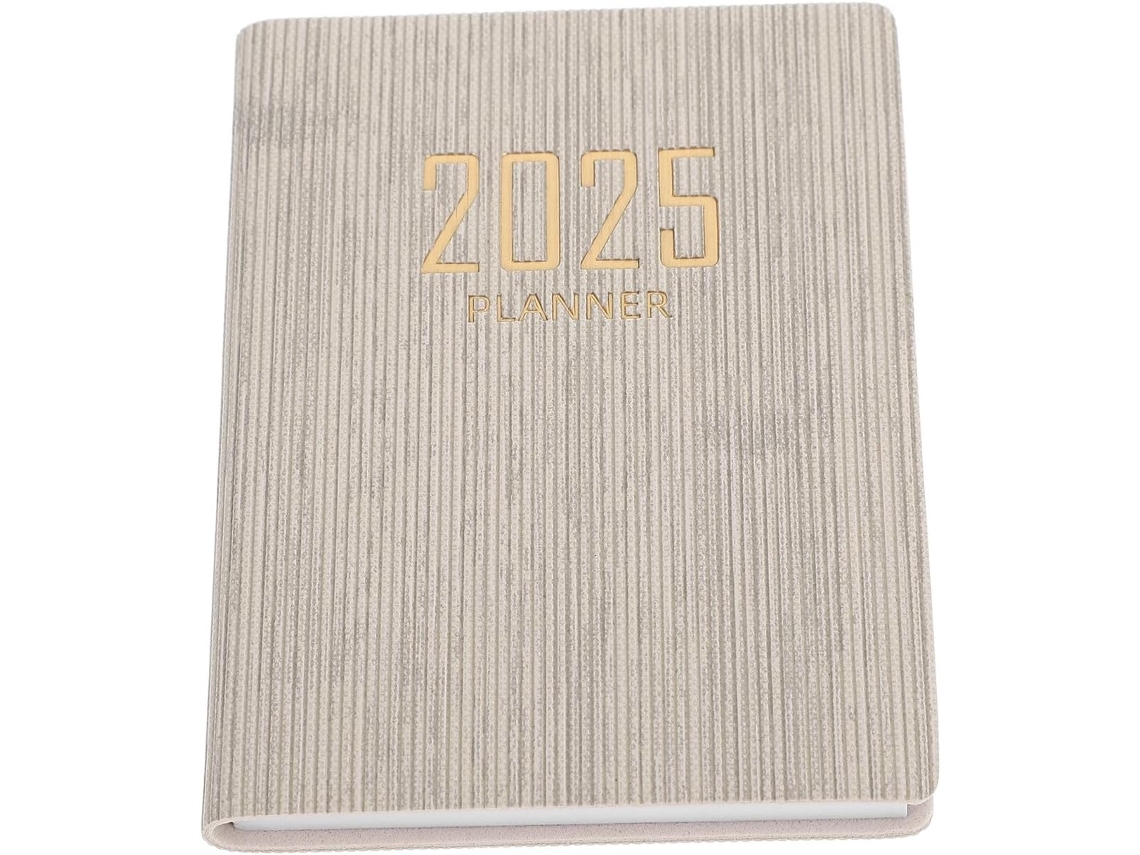Agenda 2025 A7 Em Couro Pu, Caderno Listrado Bege, Agenda Diária Portátil, Organizador Prático Para Escritório E Gokoco