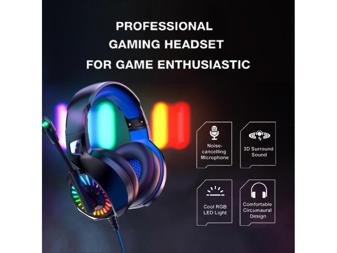 Headset Gamer Leve - Com Microfone Com Cancelamento De Ruído E Luz Led