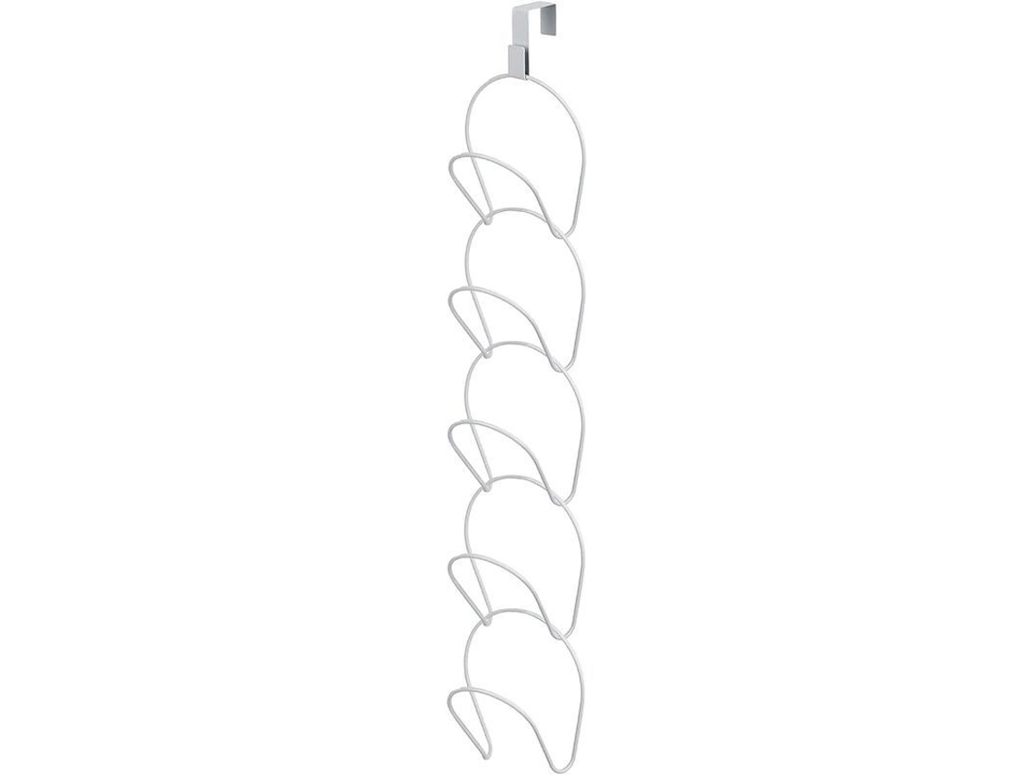 Cabide de parede para chapéus com 5 argolas e gancho para porta, organizador para bonés, cachecóis, bolsas e toalhas (branco)