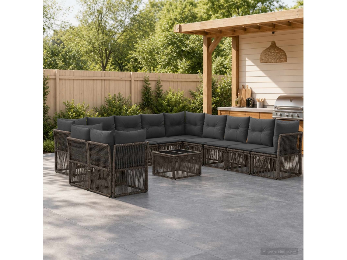 Vidaxl Conjunto De Sofá De Jardim 12 Unid. Cinzento Vime Pe