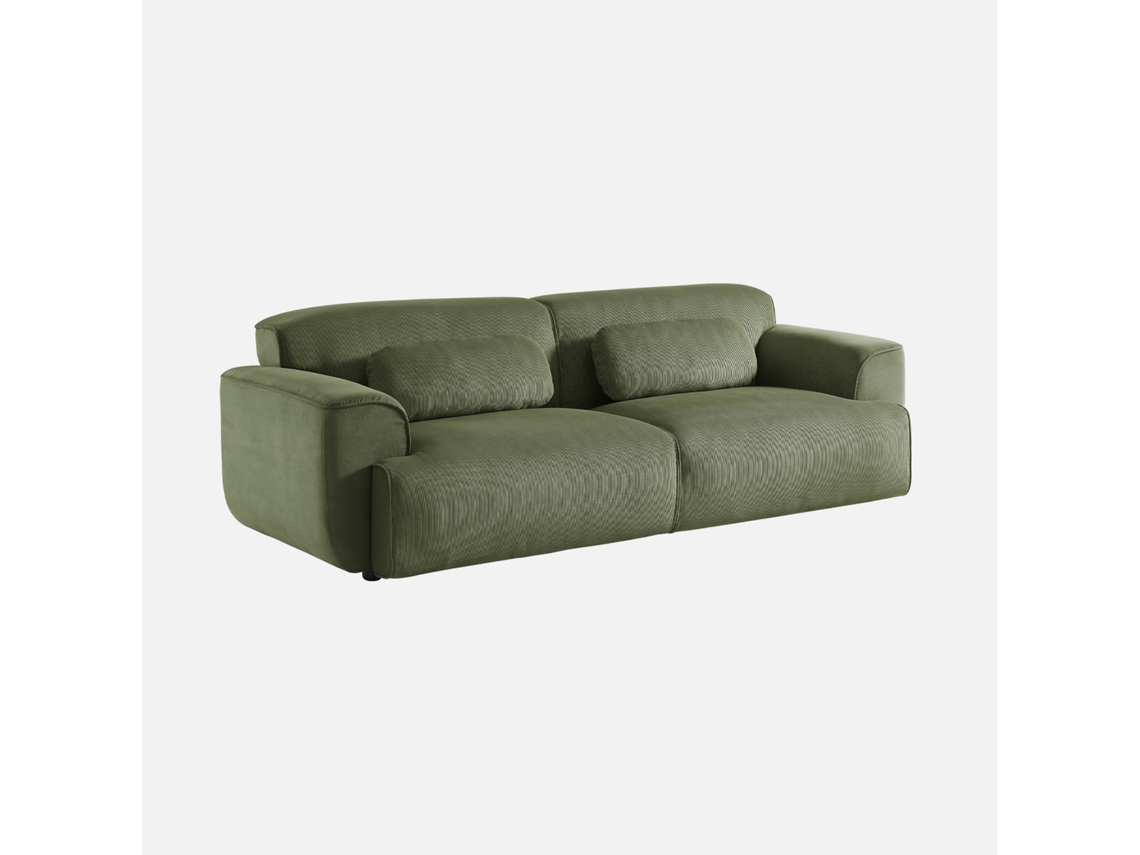 Sofá Em Veludo Canelado Fino, 3 Lugares, Verde