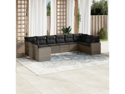 Vidaxl 10 Pcs Conjunto Sofás De Jardim C/ Almofadões Vime Pe Cinzento