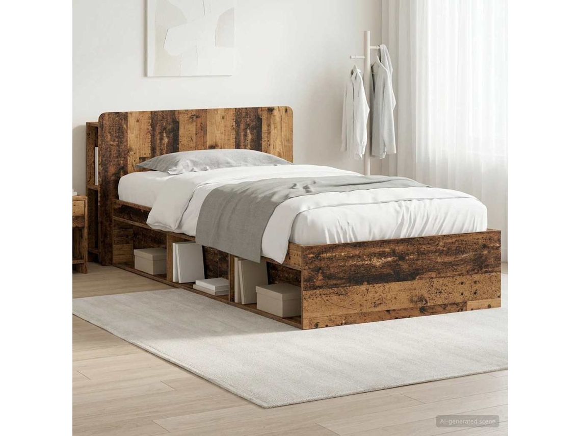 Vidaxl Estrutura De Cama Com Armazenamento Madeira Antiga 90 X 190 Cm