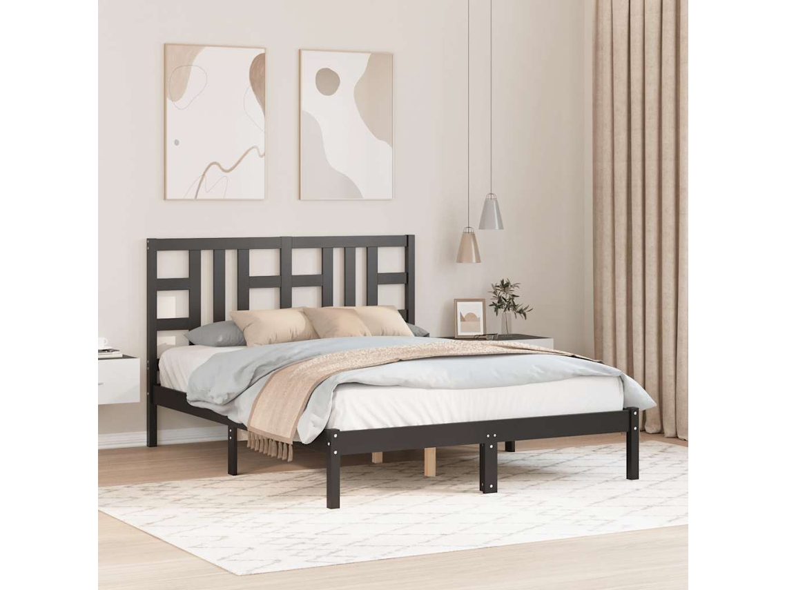 Vidaxl Estrutura de Cama 140x190 Cm Madeira Maciça Preto