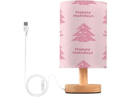 Cabeceira rosa em formato de árvore de Natal, pequena mesa de LED com portas USB e suporte para papel de seda em formato de cúpula para sala de estar.