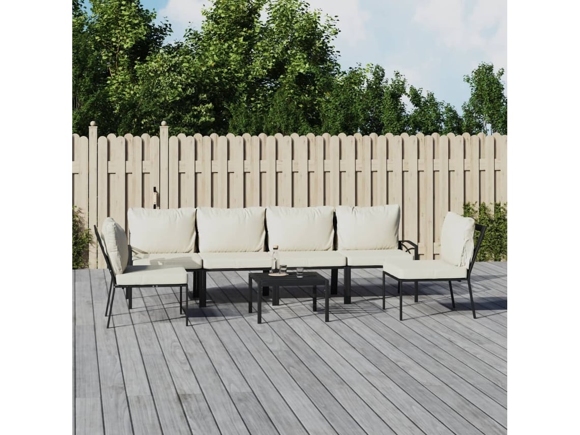 Conjunto 7 Pcs Lounge de Jardim Aço com Almofadões Areia PANGSHIYUAN
