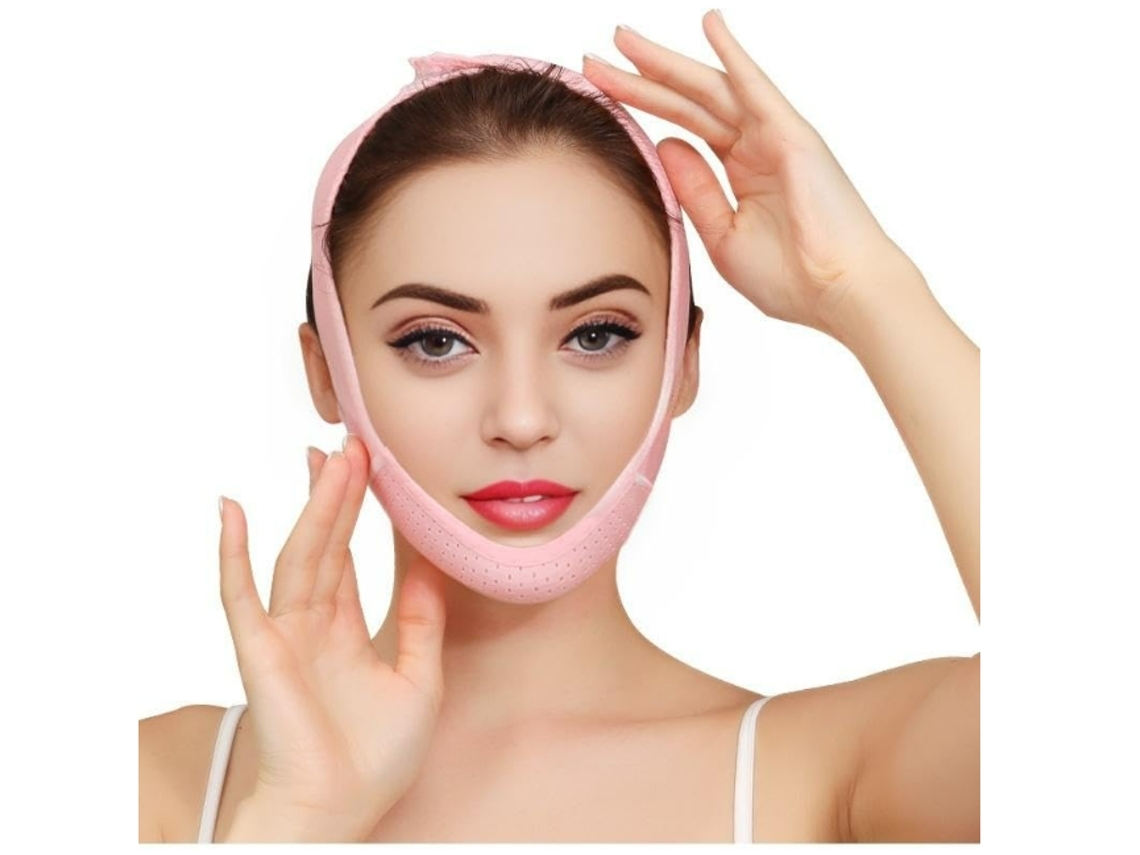 Massageador Facial  V-line Lift Com Cinta De Queixo Para Prevenir Flacidez Rosa*