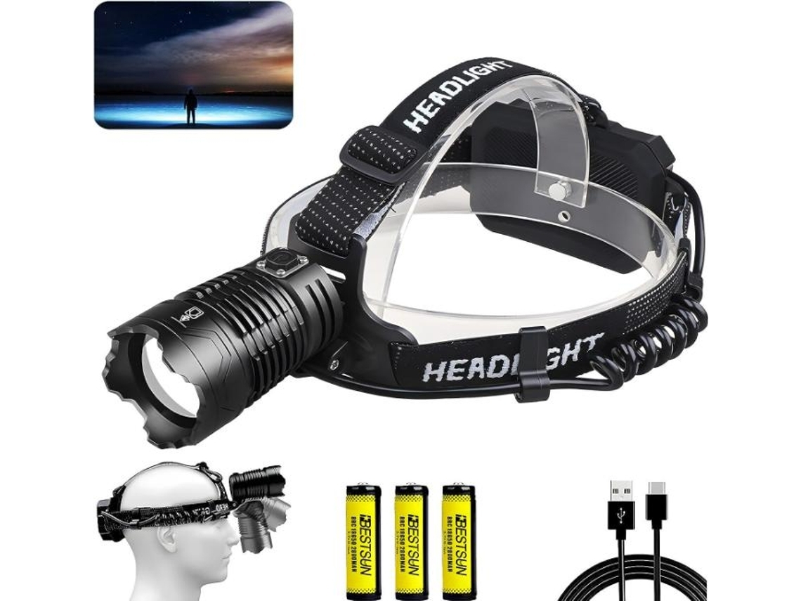 Farol Led Xhp 360 Recarregável Led Ultrabrilhante De Alta Potência 200.000 Lúmens 4 Modos À Prova Dágua Preto Yunzii