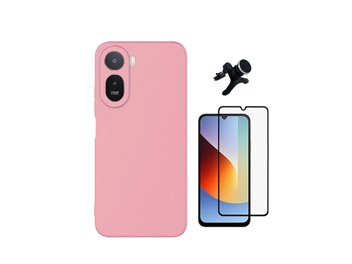 Kit Vidro Temperado Capa Silicone Líquido Suporte Magnético Reforçado Phonecare Para Xiaomi Redmi A7 Pro 4g - Rosa