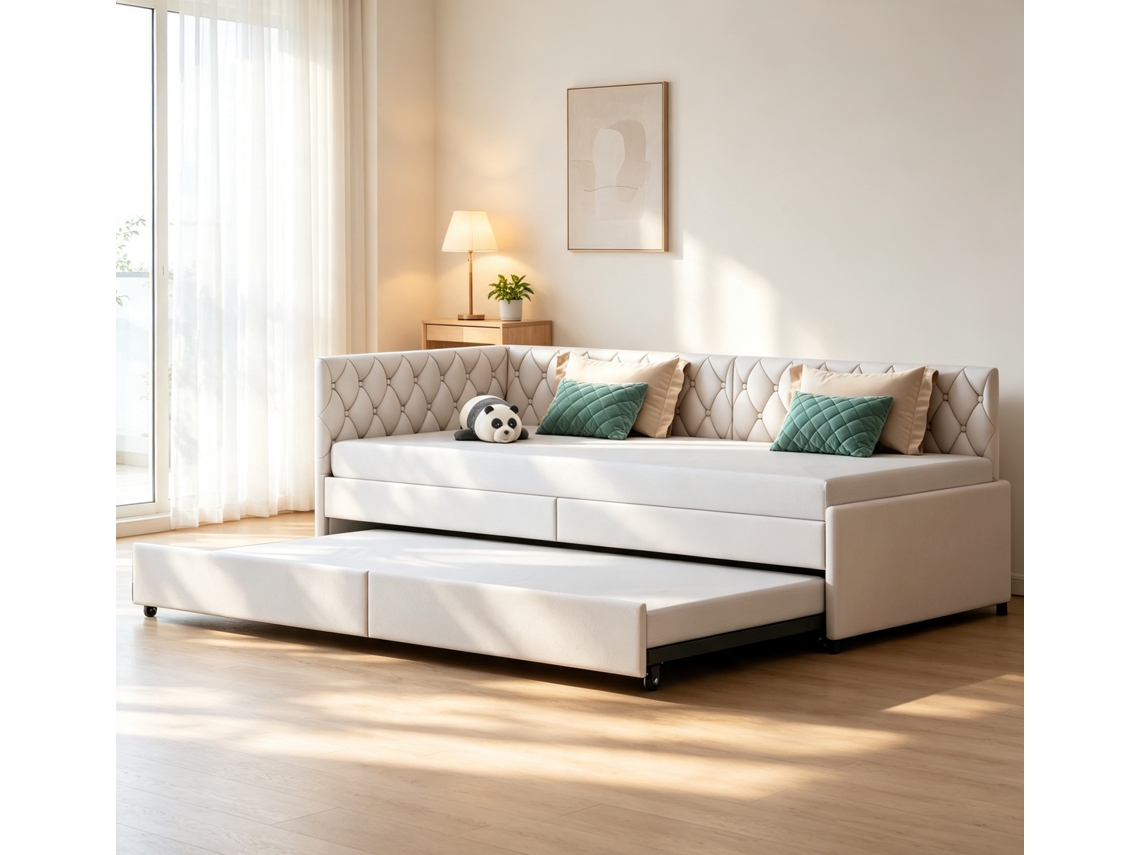 Sofá-cama Extensível, Sofá-cama De Dia, Sofá-cama, Flanela,90 X 200 Cm,sofá-cama Estofado Com Estrutura De Ripas,colchão Não Incluído,creme Clássico