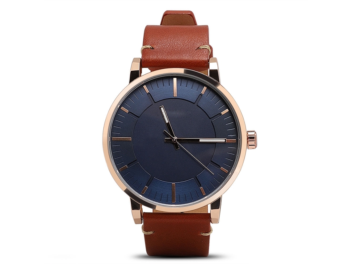 Relógio masculino de quartzo com pulseira de couro PU, resistente à água, casual e moderno.