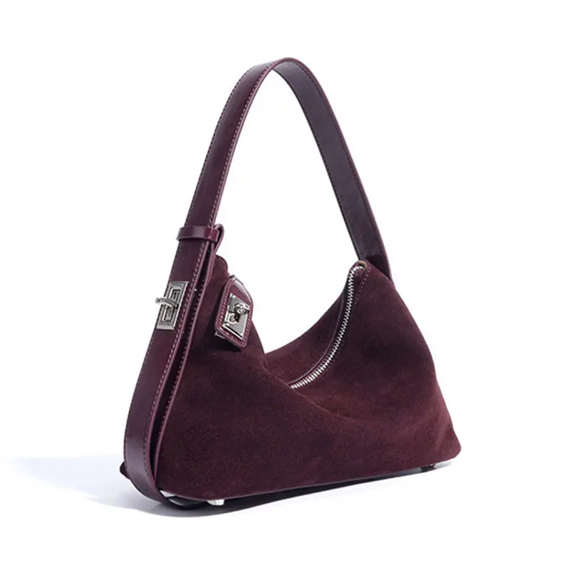 (mj8505c-borgonha) Nova Bolsa Feminina De Couro Camurça 2026, Bolsa De Ombro Feminina Moderna
