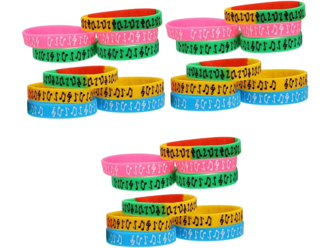Conjunto De 30-pulseiras Silicone Com Notas Musicais, Temas Musicais, Pulseiras Neon, Acessórios Para Festivais, Cordão