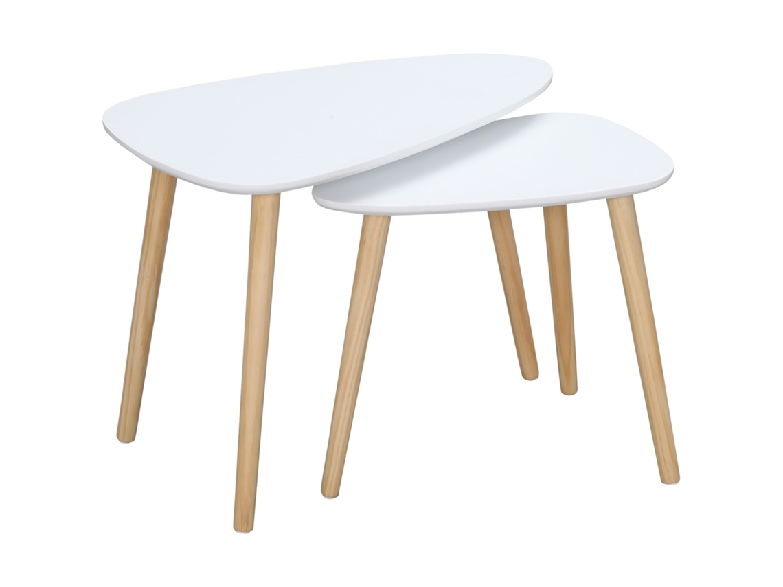 Conjunto De Mesas Auxiliare Mdf E Madeira De Pinho Cor Branco E Madeira 59.5x39.5x4 5cm Homcom