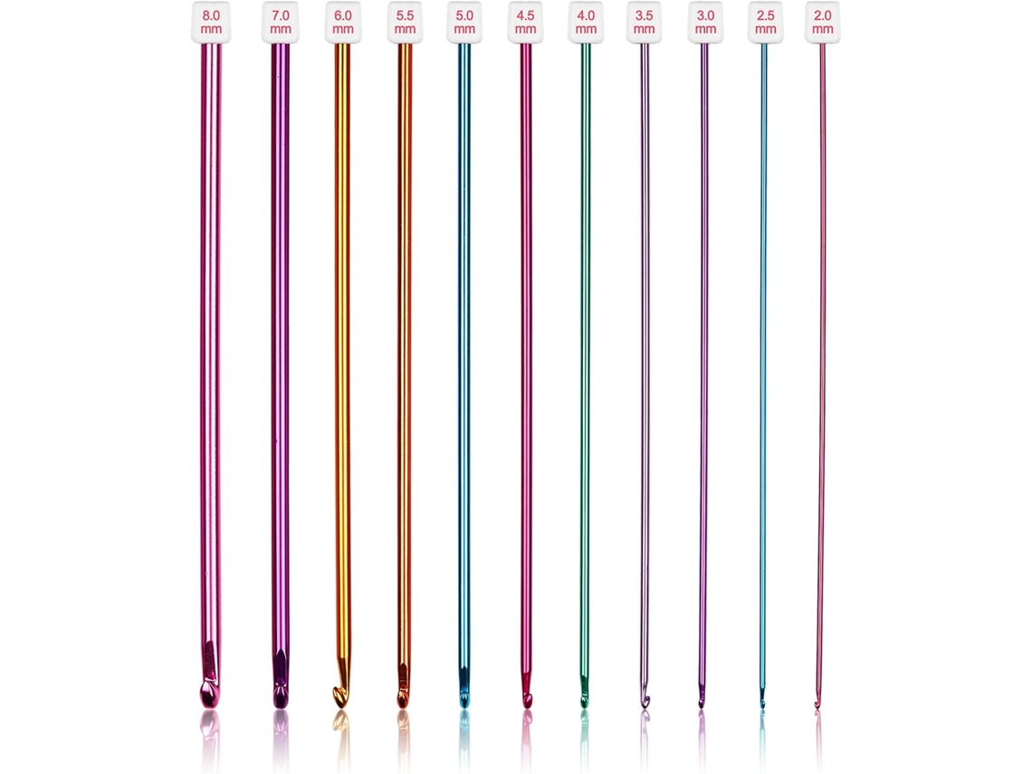 Kit Agulhas de Crochê Longas, 11 Agulhas de Crochê Tunisiano, Agulhas de Crochê Afegãs Multicoloridas para Crochê, 2 Mm , 8 Mm (c) AQUAFORGE (l)