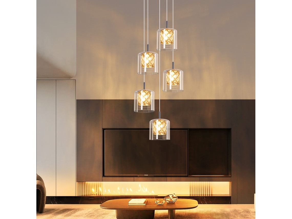 Nettlife Candeeiro Suspenso Moderno De Vidro Cristal G9 Para Sala De Jantar Com Altura Ajustável, 150 Cm, Em Metal E Vidro, Para Uso Diário