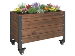 Vaso Elevado de Madeira com Rodas (retangular, 60x30x41 Cm, Marrom)