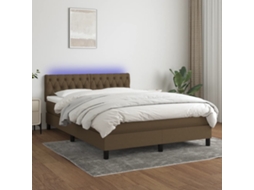 Cama Box Spring C/ Colchão/led 140x190cm Tecido Castanho-escuro