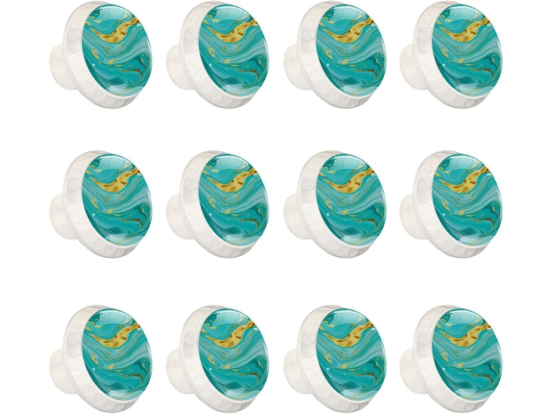 Puxadores E Botões Redondos Para Gavetas Armários, Conjunto De 12 Peças, Textura Abstrata Verde E Azul, Puxadores Para