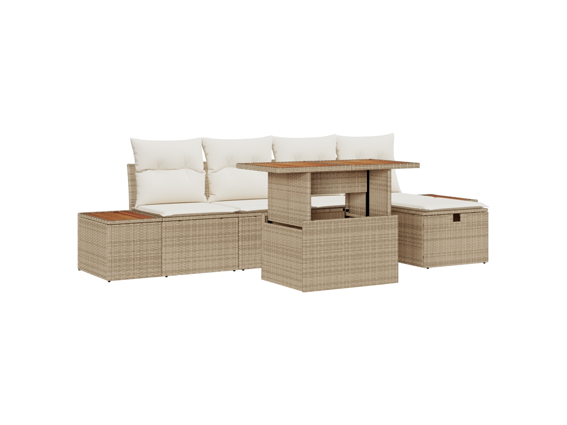 Conjunto 6 Conjunto De Sofá De Jardim Vidaxl Bege Vime Pe (294 X 117 X 85 Cm)