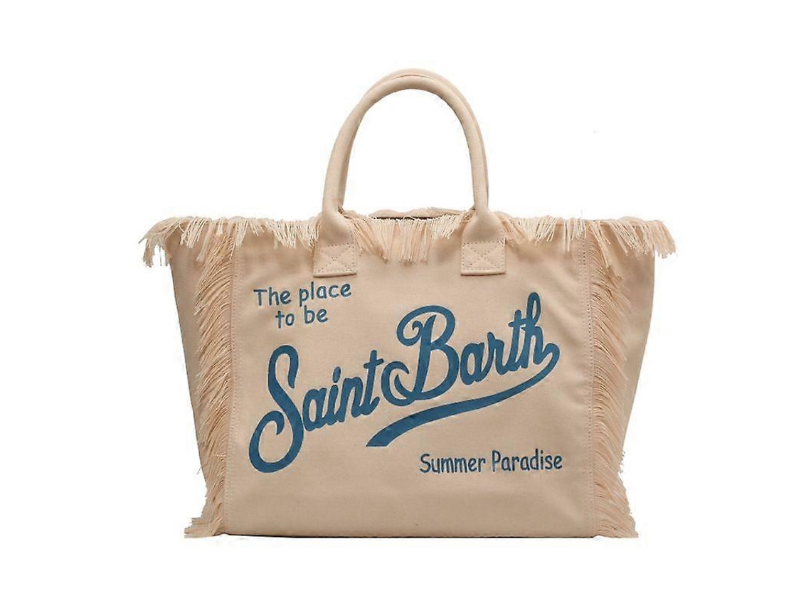 Bolsa AQUAFORGE de Praia com Tassel Feito à Mão em Tecido Jeans Estampado