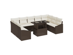 Conjunto 10 De Sofá De Jardim De Vidaxl Com Almofadas Em Rattan Marrom Polido