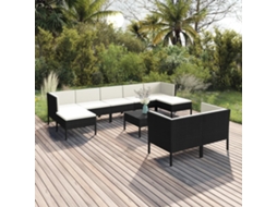 10 Pcs Conjunto Lounge De Jardim C/ Almofadões Vime Pe Preto Dkd Home Decor
