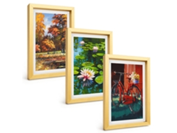 Galeria De Pinturas Muraiscores De Outono, Terraço De Lírios Moldura Dourada Fotos Para O Escritório Espelharte (3 Peças 20x30 Cm)